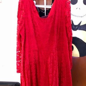 Red floral lace skater dress